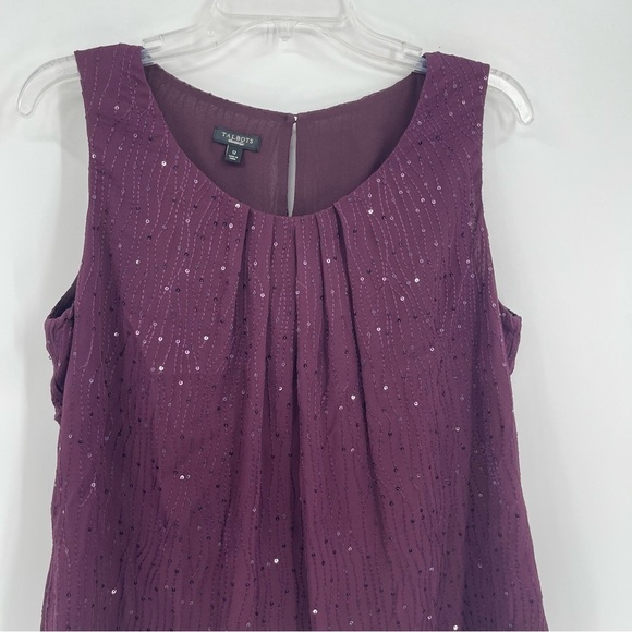 Talbots Silk Sleeveless Top Womens Size 12 Maroon Sequins lined Tank Shell - Picture 4 of 9